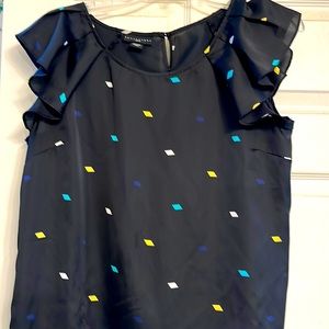 Black geometric print flutter sleeve blouse